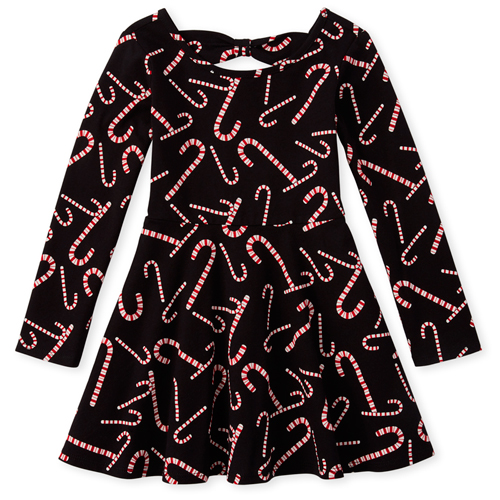 

s Baby And Toddler Candy Cane Bow Back Skater Dress - Black - The Children's Place