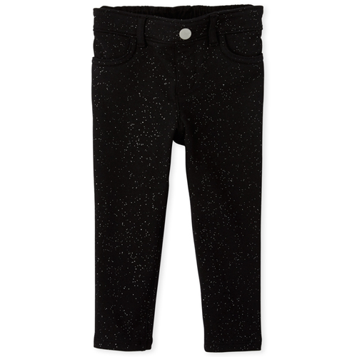 

Baby Girls Baby And Toddler Glitter French Terry Pull On Jeggings - Black - The Children's Place