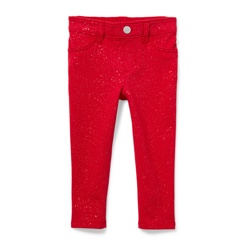 

Baby Girls Baby And Toddler Glitter French Terry Pull On Jeggings - Red - The Children's Place