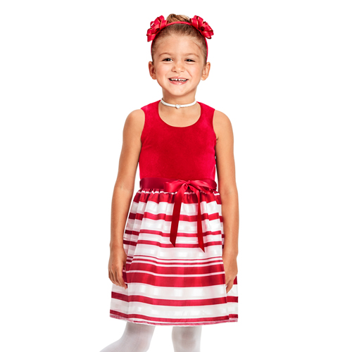 

s Toddler Velour Striped Matching Knit To Woven Dress - Red - The Children's Place