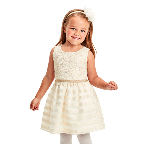 

s Baby And Toddler Metallic Striped Jacquard Matching Knit To Woven Dress - White - The Children's Place