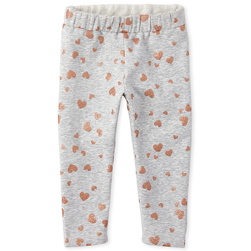 

Baby Girls Baby And Toddler Glitter Heart Cozy Leggings - Gray - The Children's Place