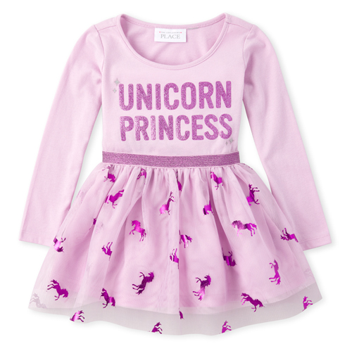 

s Baby And Toddler Glitter Unicorn Princess Knit To Woven Dress - Purple - The Children's Place