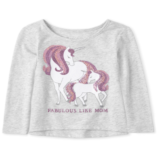 

s Baby And Toddler Embellished Unicorn Mom Top - Gray - The Children's Place