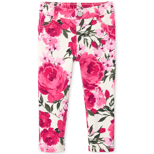 

Baby Girls Baby And Toddler Floral French Terry Pull On Jeggings - White - The Children's Place