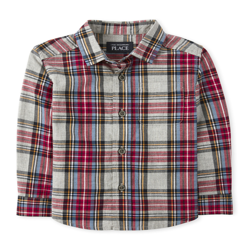 

s Baby And Toddler Boys Plaid Poplin Matching Button Down Shirt - Gray - The Children's Place