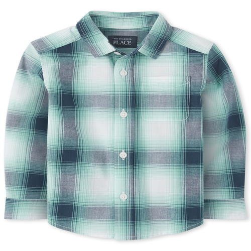 

s Baby And Toddler Boys Plaid Poplin Matching Button Down Shirt - Green - The Children's Place