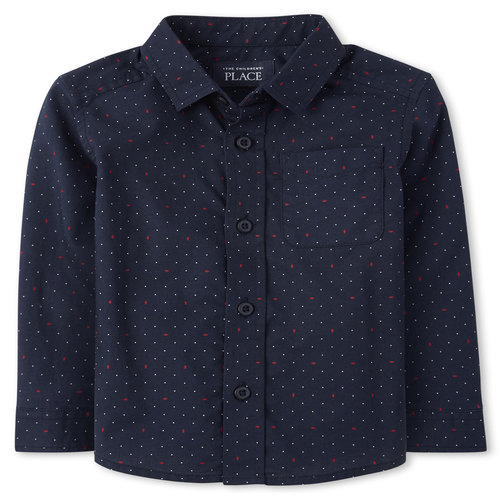 

s Baby And Toddler Boys Dot Poplin Matching Button Down Shirt - Blue - The Children's Place