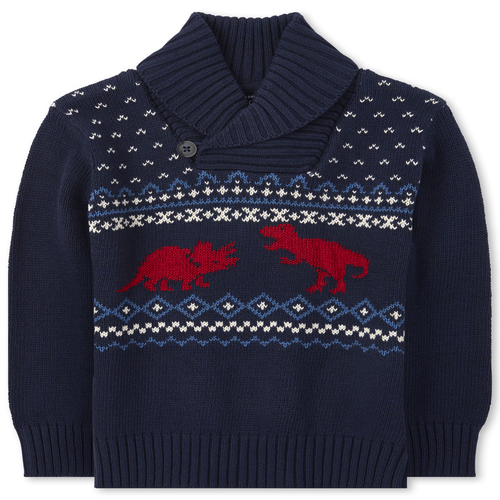 

s Baby And Toddler Boys Dino Fair Isle Shawl Collar Sweater - Blue - The Children's Place