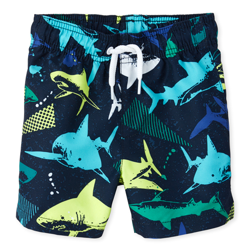 

Newborn Baby And Toddler Boys Shark Swim Trunks - Blue - The Children's Place