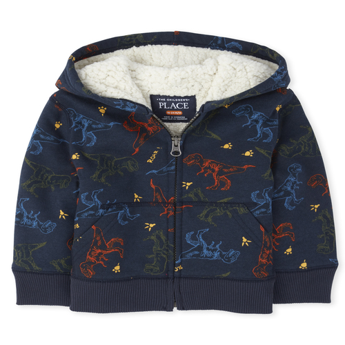 

s Baby And Toddler Boys Dino Sherpa Fleece Zip Up Hoodie - Blue - The Children's Place