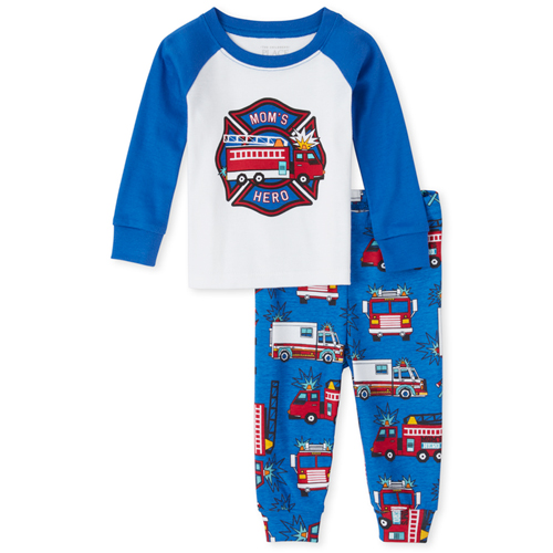 

s Baby And Toddler Boys Mom's Hero Fire Truck Snug Fit Cotton Pajamas - Blue - The Children's Place