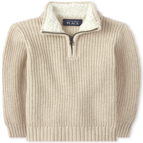 

s Baby And Toddler Boys Sherpa Matching Half Zip Mock Neck Sweater - Gray - The Children's Place