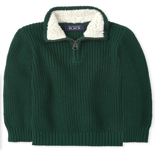 

s Baby And Toddler Boys Sherpa Matching Half Zip Mock Neck Sweater - Green - The Children's Place