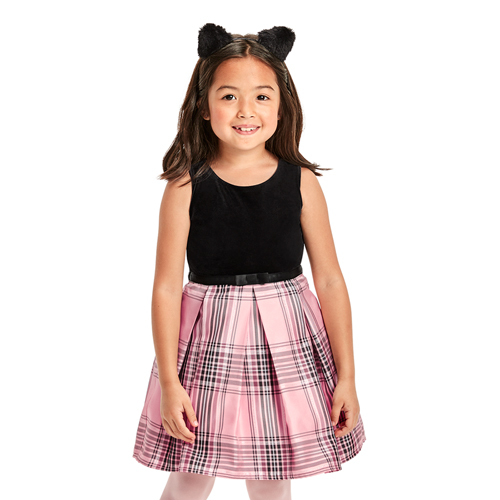 

s Toddler Velour Plaid Matching Knit To Woven Dress - Pink - The Children's Place