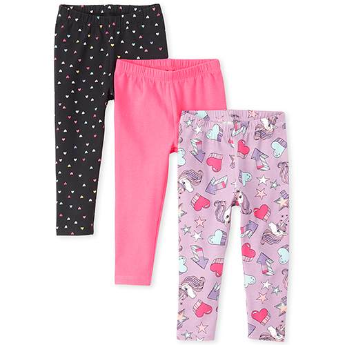

Baby Girls Baby And Toddler Unicorn Heart Leggings 3-Pack - Purple - The Children's Place