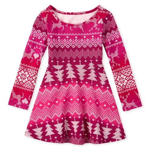 

s Baby And Toddler Christmas Fair Isle Matching Skater Dress - Red - The Children's Place