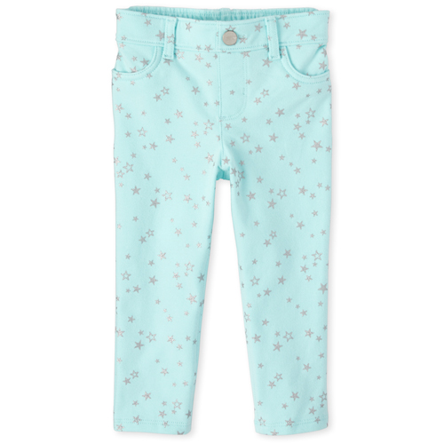 

Baby Girls Baby And Toddler Glitter Star French Terry Pull On Jeggings - Green - The Children's Place