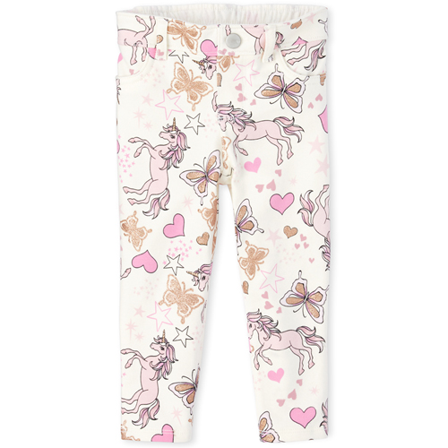 

Baby Girls Baby And Toddler Glitter Unicorn French Terry Pull On Jeggings - White - The Children's Place