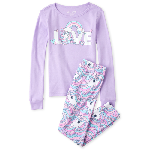 

s Glow Unicorn Love Matching Snug Fit Cotton Pajamas - Purple - The Children's Place