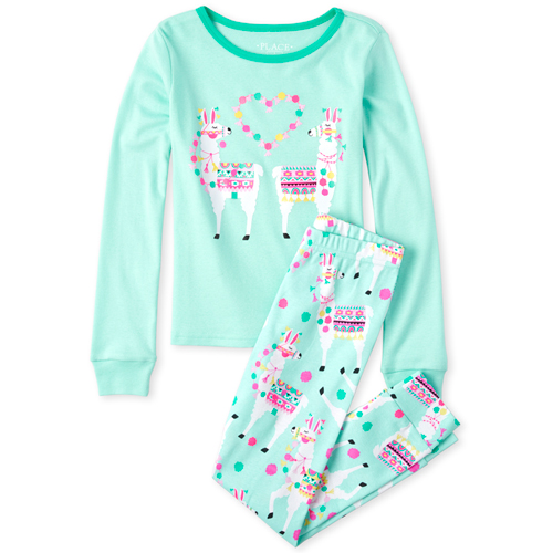 

s Llama Snug Fit Cotton Pajamas - Green - The Children's Place