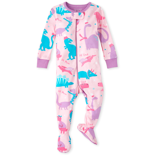 

s Baby And Toddler Dino Matching Snug Fit Cotton One Piece Pajamas - Pink - The Children's Place