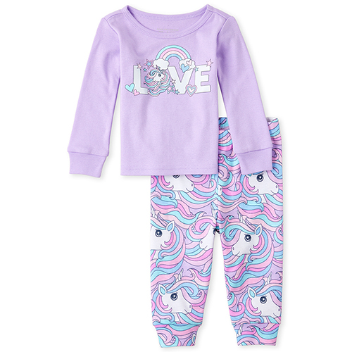 

s Baby And Toddler Glow Unicorn Love Matching Snug Fit Cotton Pajamas - Purple - The Children's Place