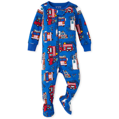 

s Baby And Toddler Boy Fire Truck Snug Fit Cotton One Piece Pajamas - Blue - The Children's Place