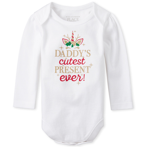 

Newborn Baby Glitter Daddy's Present Graphic Bodysuit - White - The Children's Place