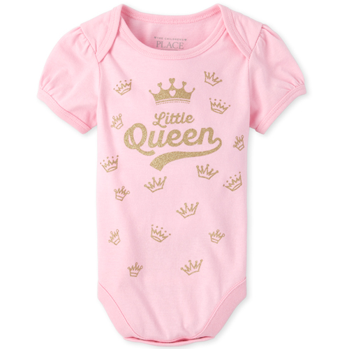 

Newborn Baby Glitter Little Queen Graphic Bodysuit - Pink - The Children's Place