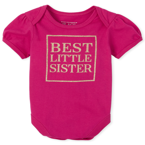 

Newborn Baby Glitter Best Sister Matching Graphic Bodysuit - Pink - The Children's Place