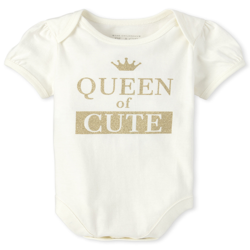 

Newborn Baby Glitter Queen Of Cute Graphic Bodysuit - White - The Children's Place