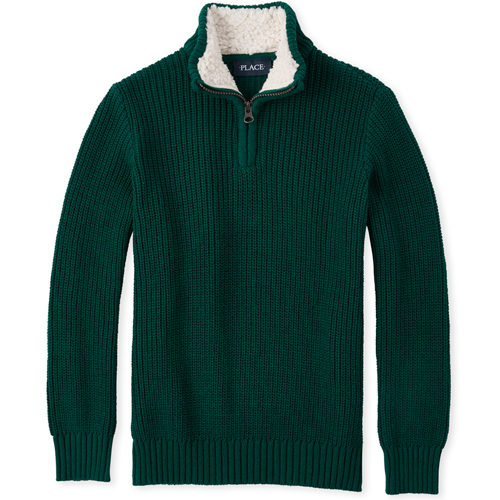 

Boys Boys Sherpa Matching Half Zip Mock Neck Sweater - Green - The Children's Place