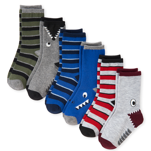 

s Toddler Boys Monster Striped Crew Socks 6-Pack - Multi - The Children's Place