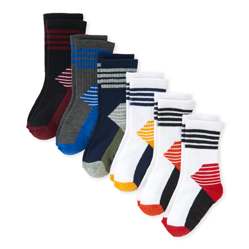 

Newborn Baby And Toddler Boys Striped Cushioned Crew Socks 6-Pack - White - The Children's Place
