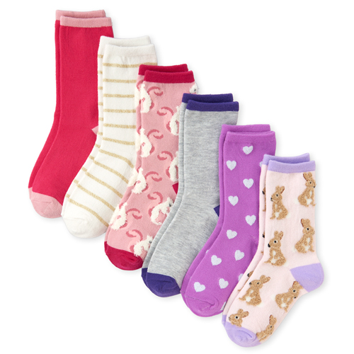 

s Glitter Animal Crew Socks 6-Pack - Multi - The Children's Place