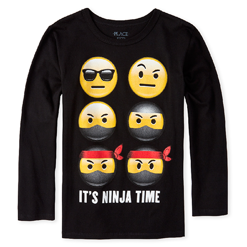 

s Boys Ninja Emoji Graphic Tee - Black T-Shirt - The Children's Place