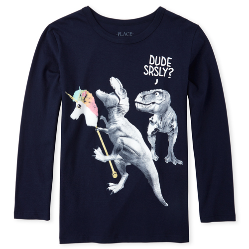 

s Boys Dino And Unicorn Graphic Tee - Blue T-Shirt - The Children's Place