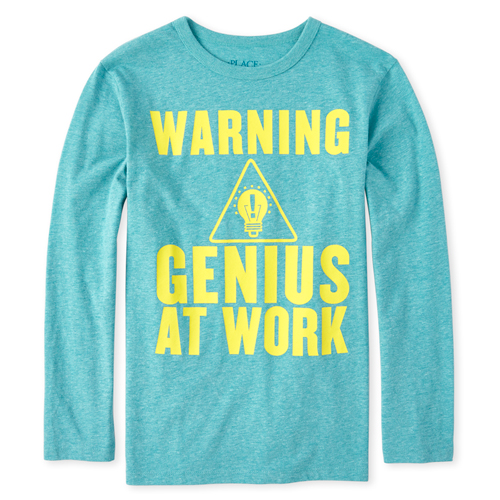 

s Boys Genius Warning Graphic Tee - Green T-Shirt - The Children's Place