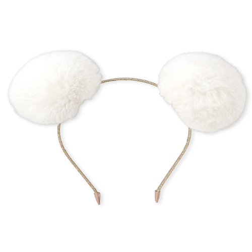 

Girls Glitter Faux Fur Pom Pom Headband - Metallic - The Children's Place