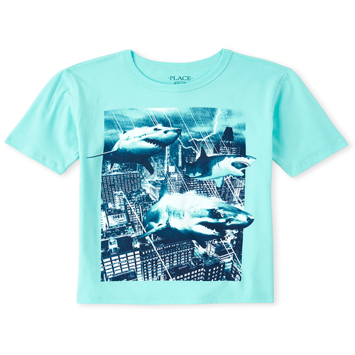 

Boys Boys City Shark Graphic Tee - Blue T-Shirt - The Children's Place