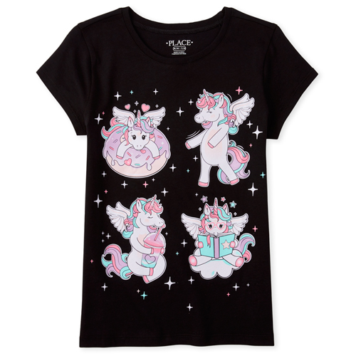 

s Glitter Unicorn Dessert Graphic Tee - Black T-Shirt - The Children's Place