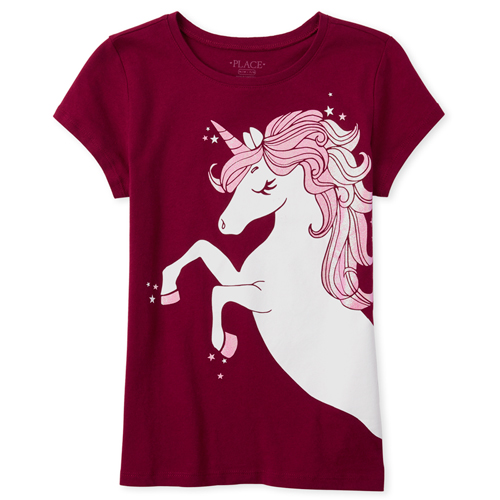 

s Glitter Unicorn Matching Graphic Tee - Red T-Shirt - The Children's Place