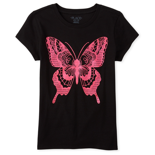 

s Glitter Butterfly Graphic Tee - Black T-Shirt - The Children's Place