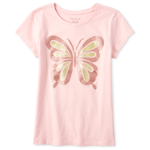 

s Glitter Butterfly Matching Graphic Tee - Pink T-Shirt - The Children's Place