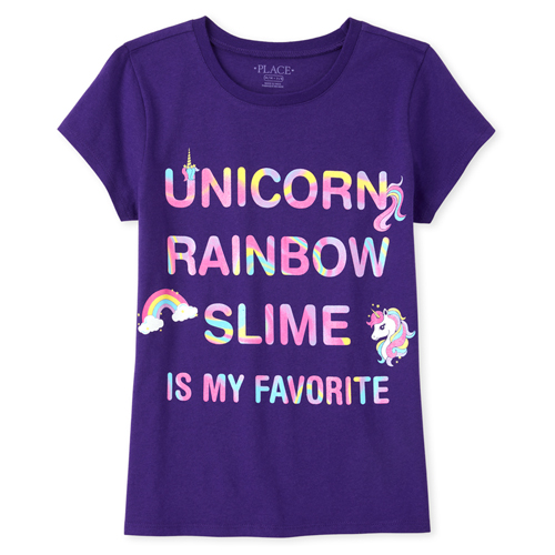 

s Glitter Unicorn Slime Graphic Tee - Purple T-Shirt - The Children's Place