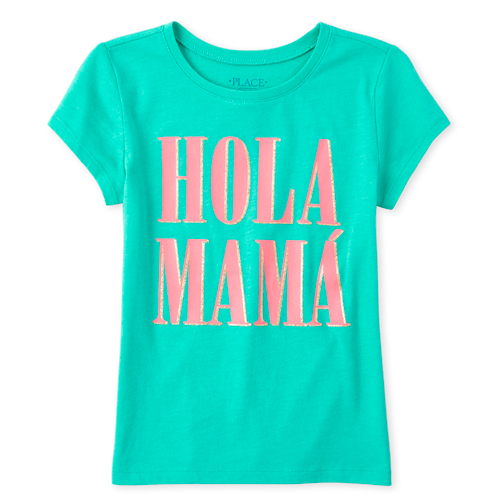 

s Glitter Hola Mama Graphic Tee - Green T-Shirt - The Children's Place