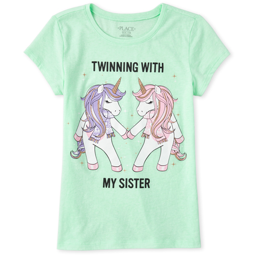 

s Glitter Unicorn Matching Graphic Tee - Green T-Shirt - The Children's Place