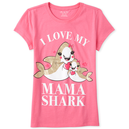 

Girls Glitter Mama Shark Graphic Tee - Pink T-Shirt - The Children's Place