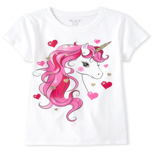 

s Glitter Unicorn Graphic Tee - White T-Shirt - The Children's Place